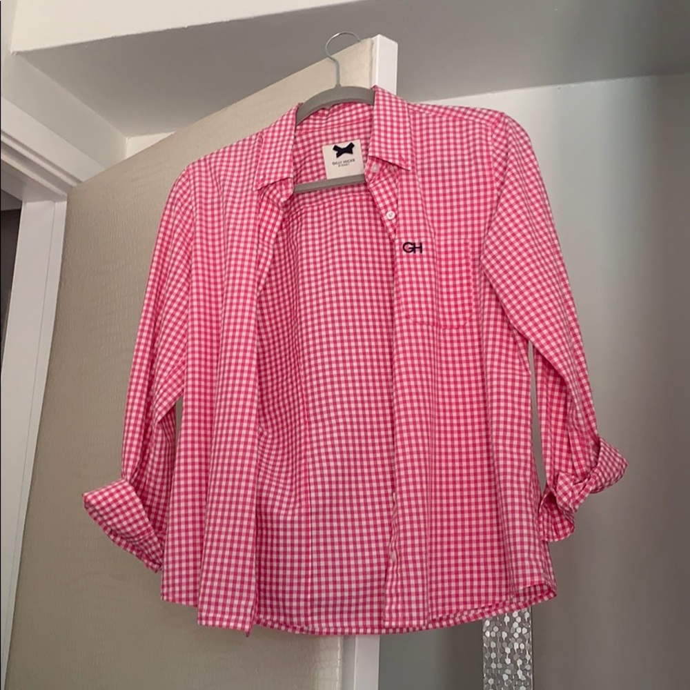 Gilly Hicks pink plaid button down shirt